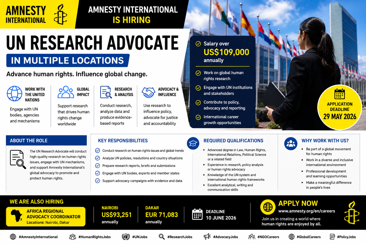 Amnesty International Opens International Research Careers 2026. US$109,493 per annum. Apply Now!