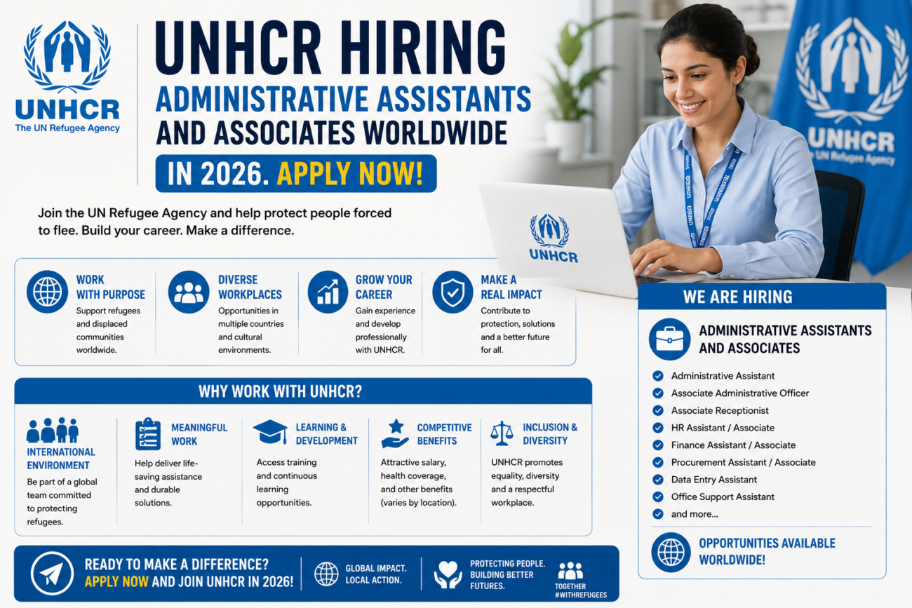 UNHCR Hiring Administrative Assistants and Associates Worldwide in 2026. Apply Now!