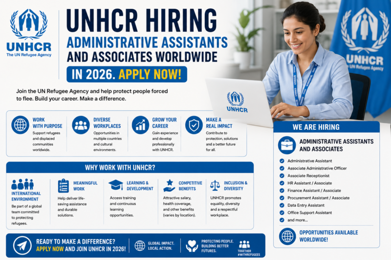 UNHCR Hiring Administrative Assistants and Associates Worldwide in 2026. Apply Now!