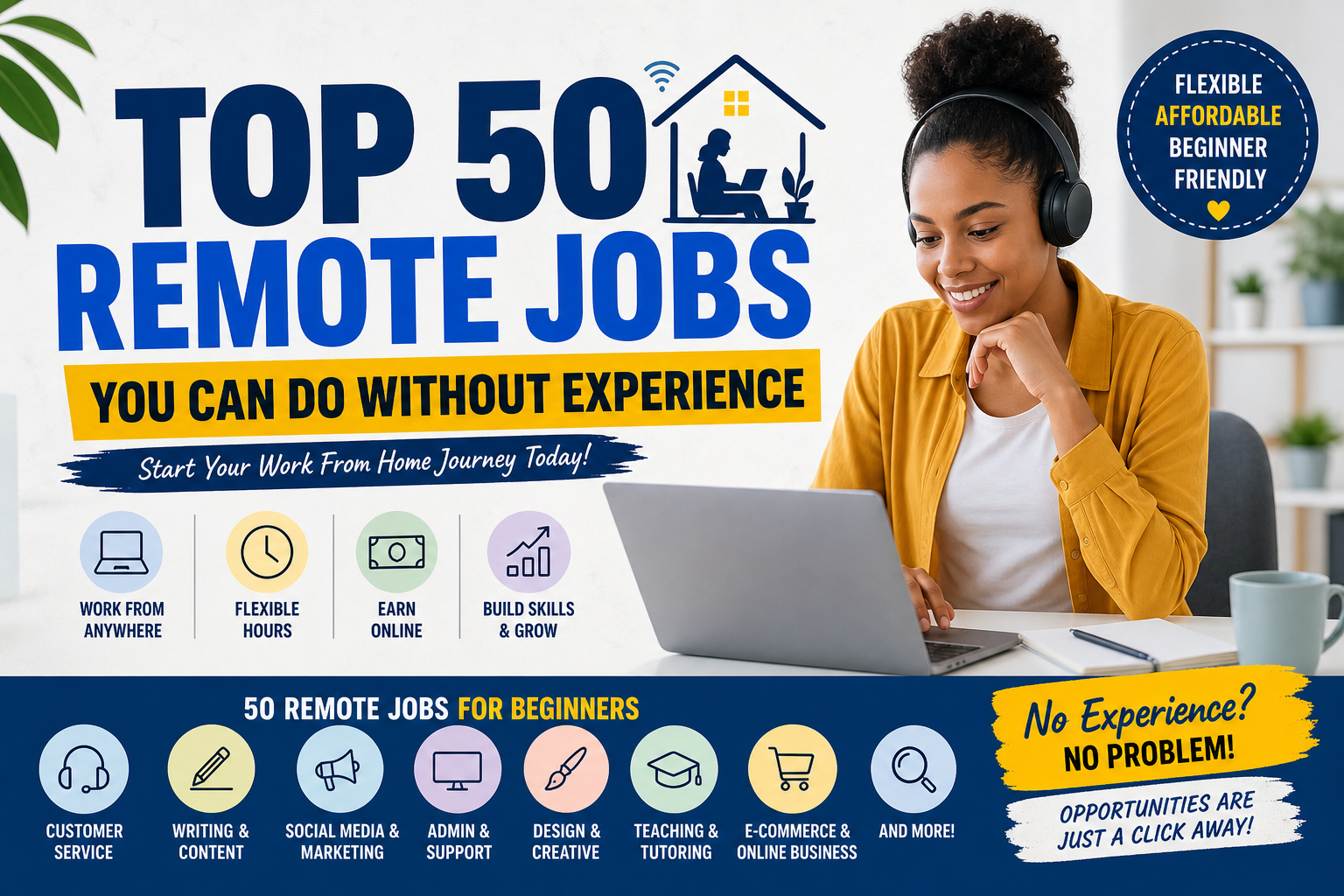 🌍 Top 50 Remote Jobs You Can Do Without Experience (2026 Guide)