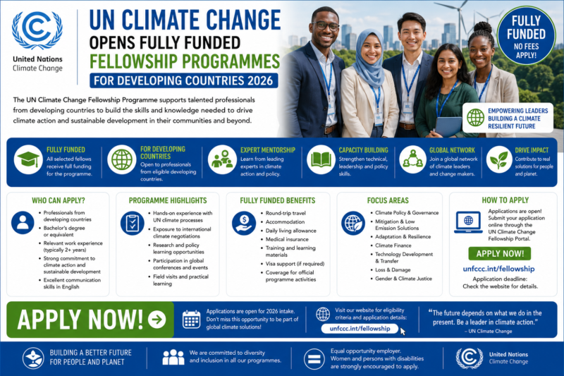 UN Climate Change Opens Fully Funded Fellowship Programmes for Developing Countries 2026. APPLY NOW!