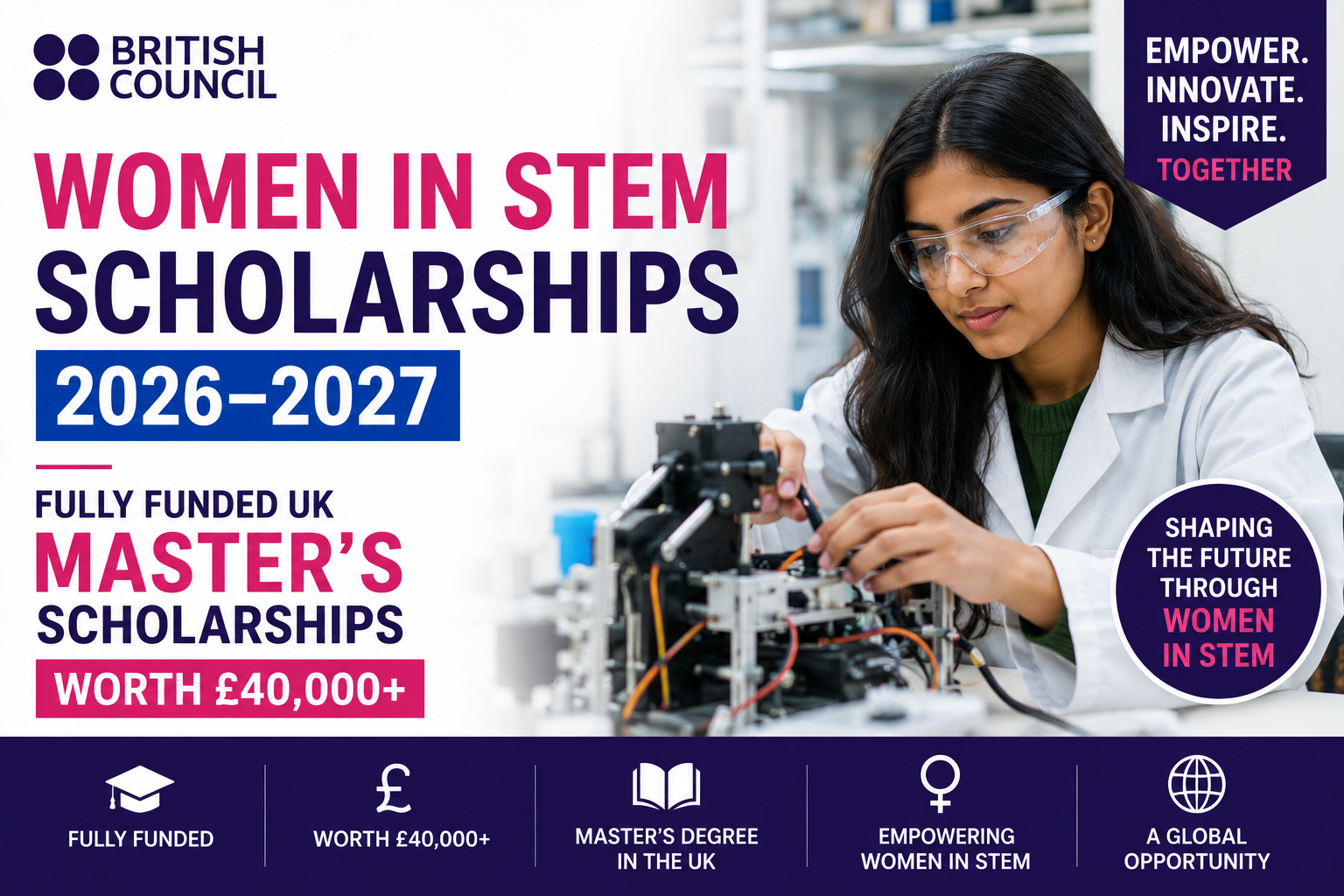 British Council Women in STEM Scholarships 2026–2027 | Fully Funded UK Master's Scholarships Worth £40,000+