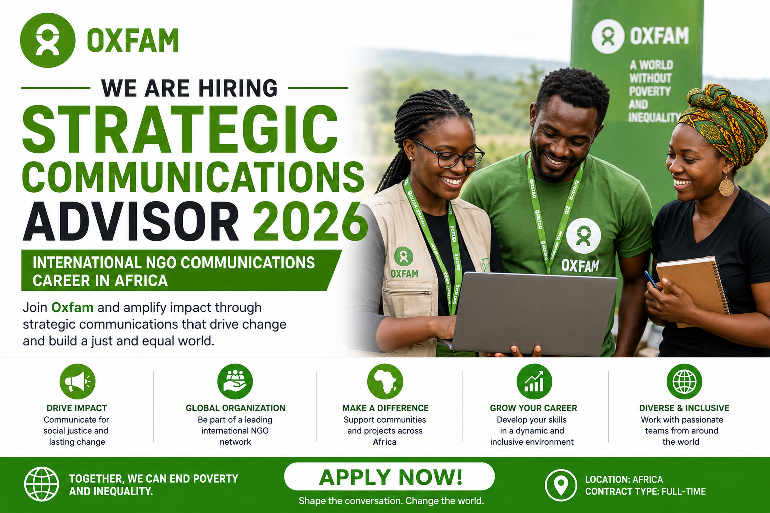 Oxfam Hiring Strategic Communications Advisor 2026 | International NGO Communications Career