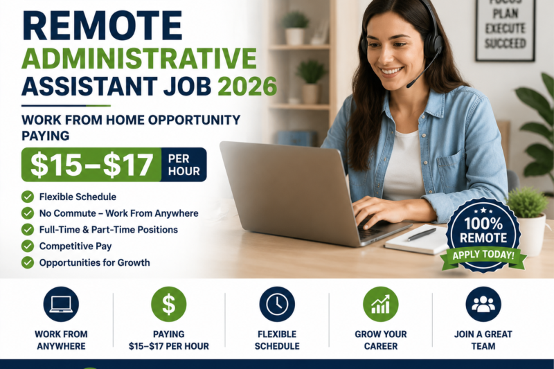 Remote Administrative Assistant Job 2026 | Work From Home Opportunity Paying $15–$17 Per Hour