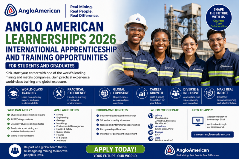 Anglo American Learnerships 2026 | International Apprenticeship and Training Opportunities for Students and Graduates