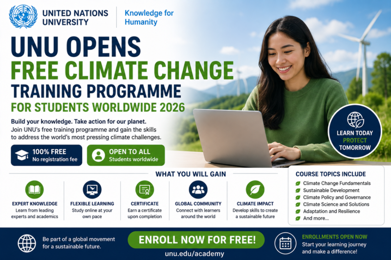 UNU Opens Free Climate Change Training Programme for Students Worldwide 2026 | Earn a UN Certificate Online