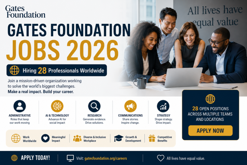 Gates Foundation Jobs| Hiring 28 Professionals Worldwide in 2026 | Administrative, AI, Research, Communications and Strategy Opportunities.
