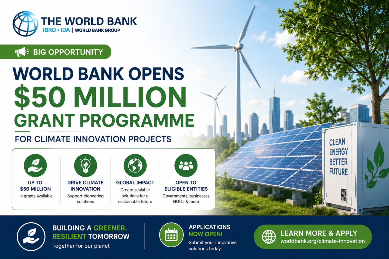 World Bank Opens $50 Million Grant Programme for Climate Innovation Projects 2026