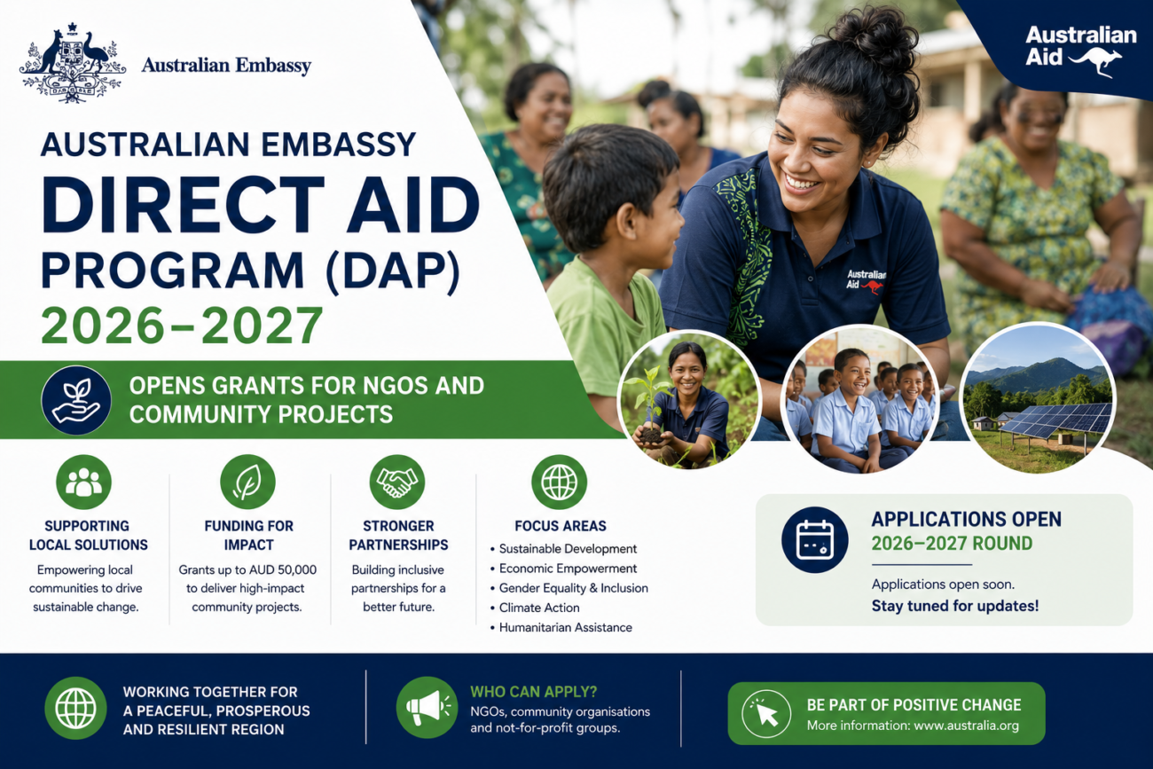 Australian Embassy Direct Aid Program (DAP) 2026–2027 Opens Grants for NGOs and Community Projects.