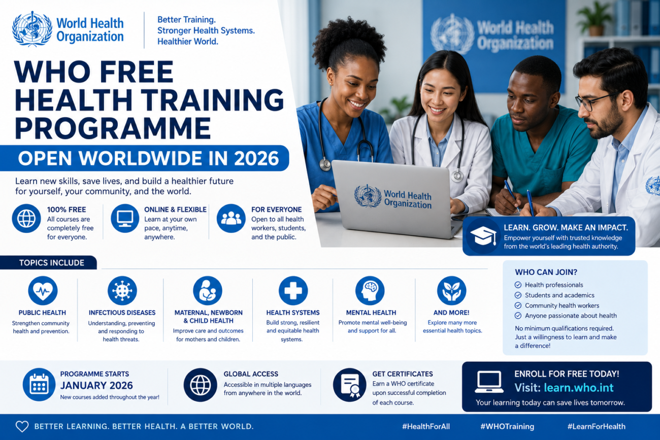 WHO Free Health Training Programme Open Worldwide in 2026 | Earn Global Health Skills and Free Certificates