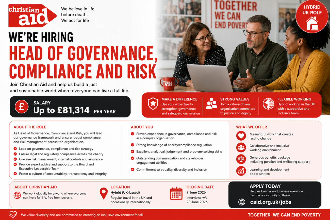 Christian Aid Head of Governance, Compliance and Risk Job 2026 (Hybrid UK Role) – Salary Up to £81,314 Per Year