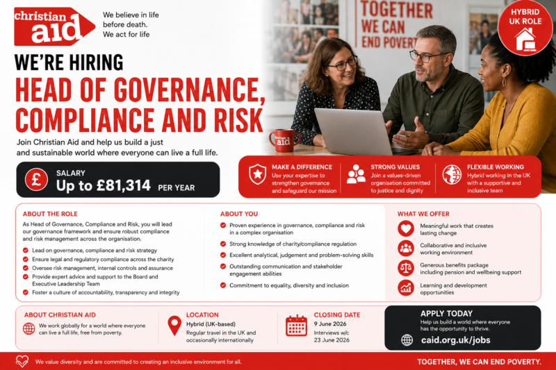 Christian Aid Head of Governance, Compliance and Risk Job 2026 (Hybrid UK Role) – Salary Up to £81,314 Per Year