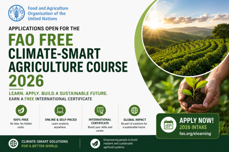 Applications Open for the FAO Free Climate-Smart Agriculture Course 2026 | Earn a Free International Certificate