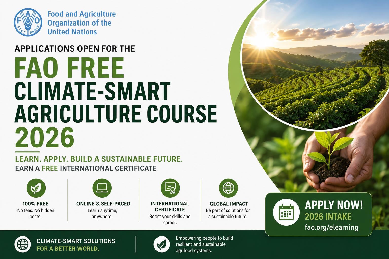 Applications Open for the FAO Free Climate-Smart Agriculture Course 2026 | Earn a Free International Certificate