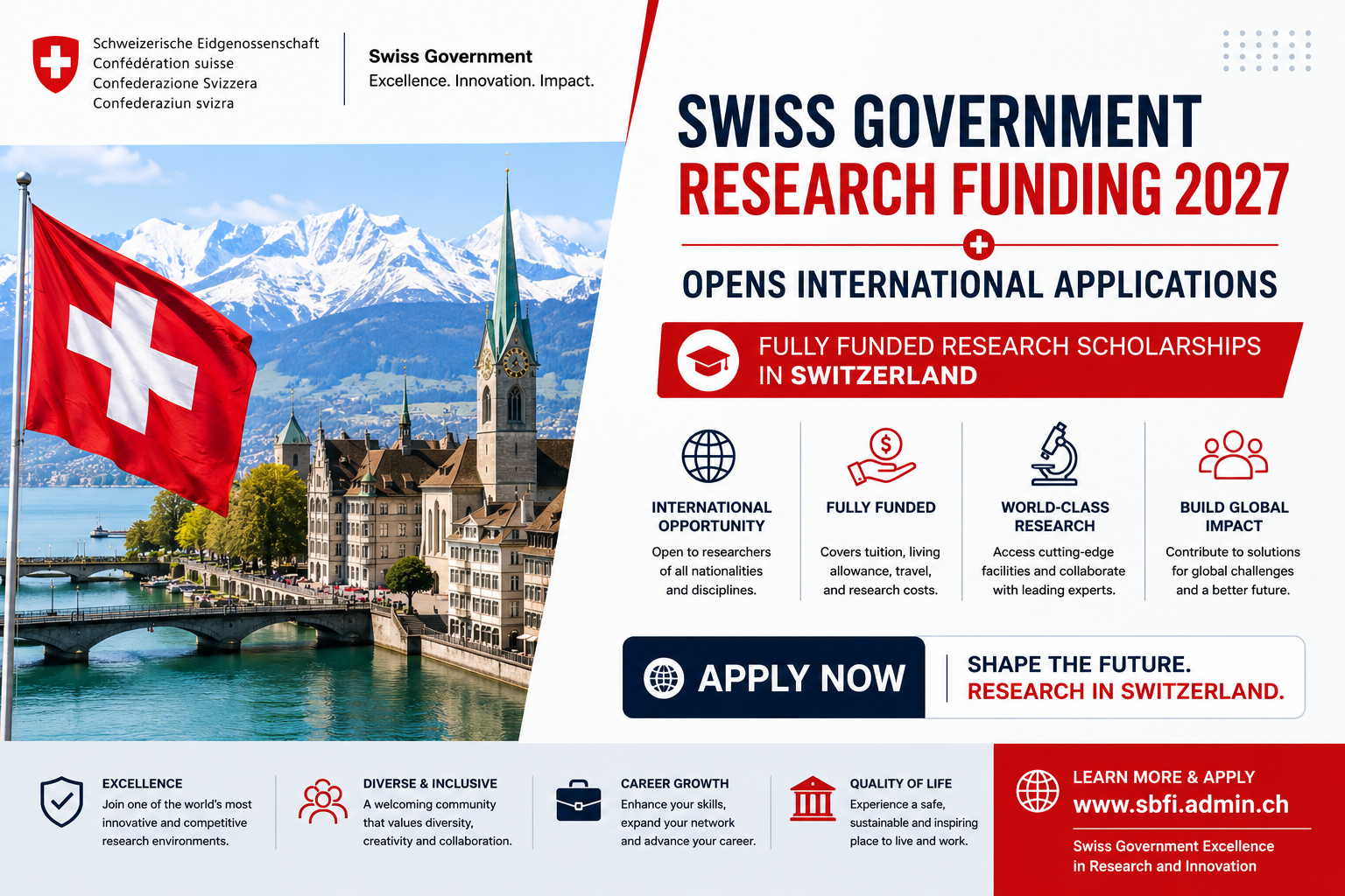 Swiss Government Research Funding 2027 Opens International Applications | Fully Funded Research Scholarships in Switzerland