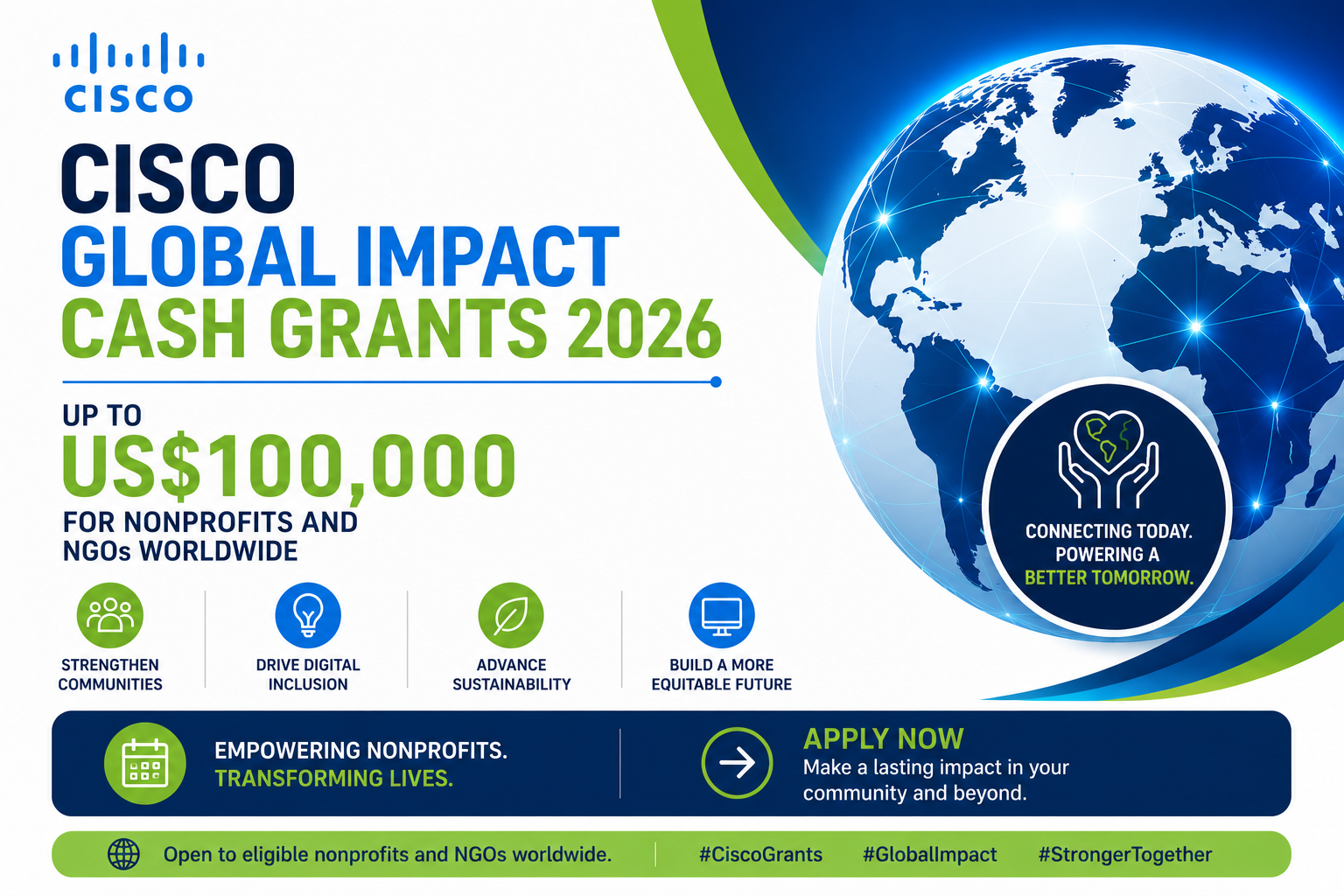 Cisco Global Impact Cash Grants 2026 | Up to US$100,000 for Nonprofits and NGOs Worldwide