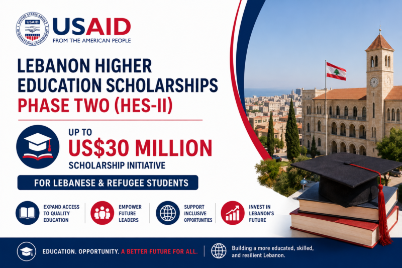 USAID Lebanon Higher Education Scholarships Phase Two (HES-II) | Up to US$30 Million Scholarship Initiative for Lebanese & Refugee Students