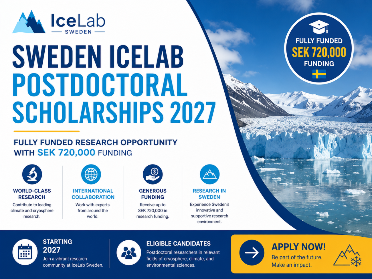 Sweden IceLab Postdoctoral Scholarships 2027 | Fully Funded Research Opportunity with SEK 720,000 Annual Funding