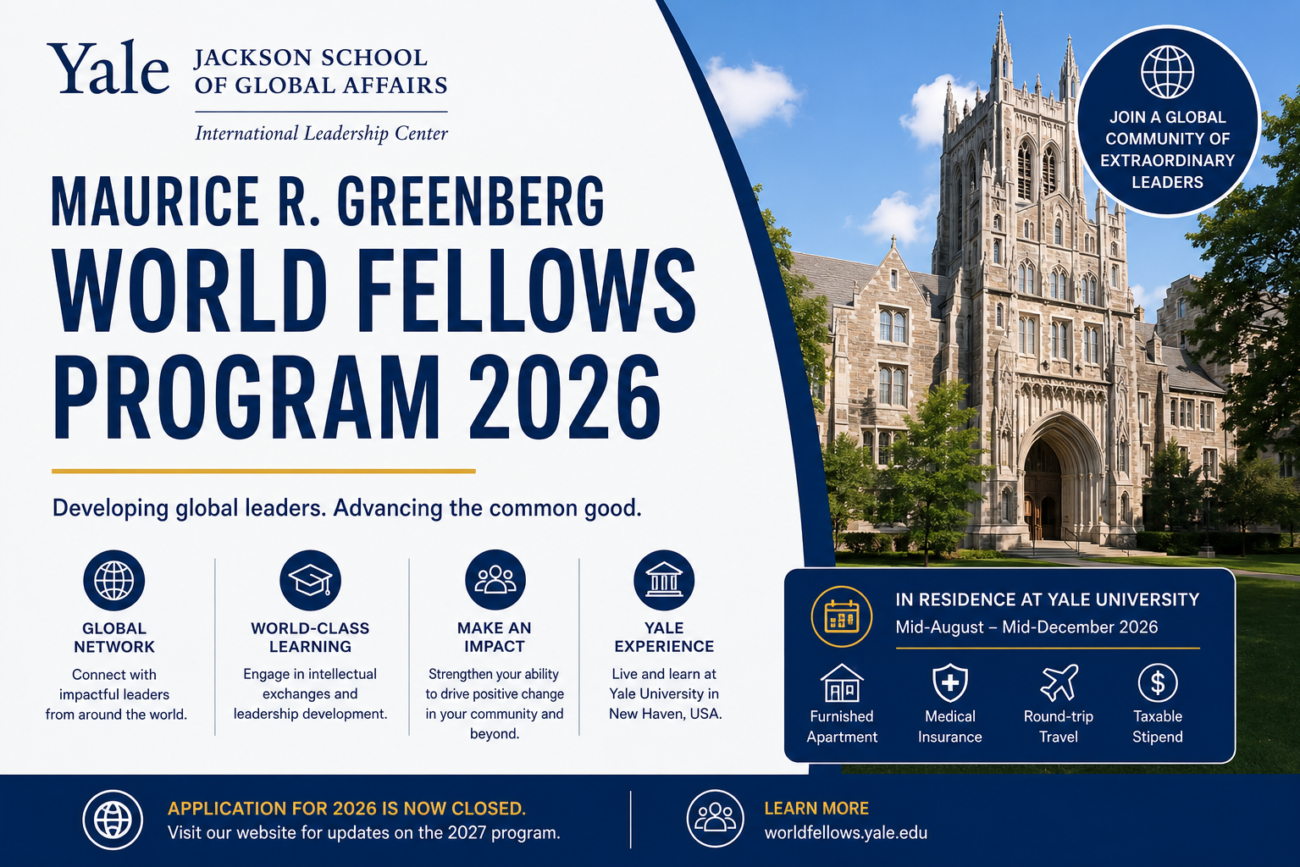 Yale World Fellows Program 2027 | Fully Funded Leadership Fellowship in the USA