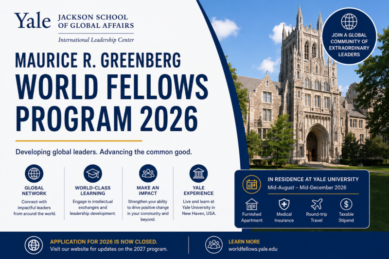 Yale World Fellows Program 2027 | Fully Funded Leadership Fellowship in the USA