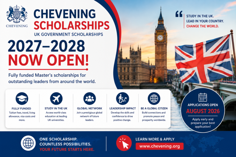 Chevening Scholarships 2027–2028 Now Open | Fully Funded UK Government Master’s Scholarships for International Students