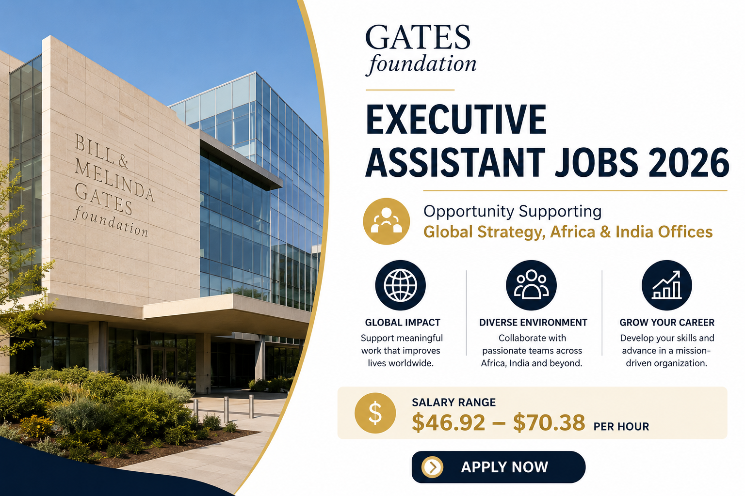 Gates Foundation Executive Assistant Jobs 2026 | Seattle Opportunity Supporting Global Strategy, Africa & India Offices.