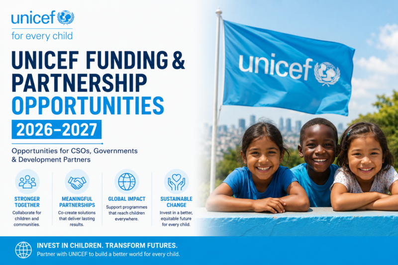 🌍 UNICEF Funding & Partnership Opportunities 2026–2027: Opportunities for CSOs, Governments & Development Partners