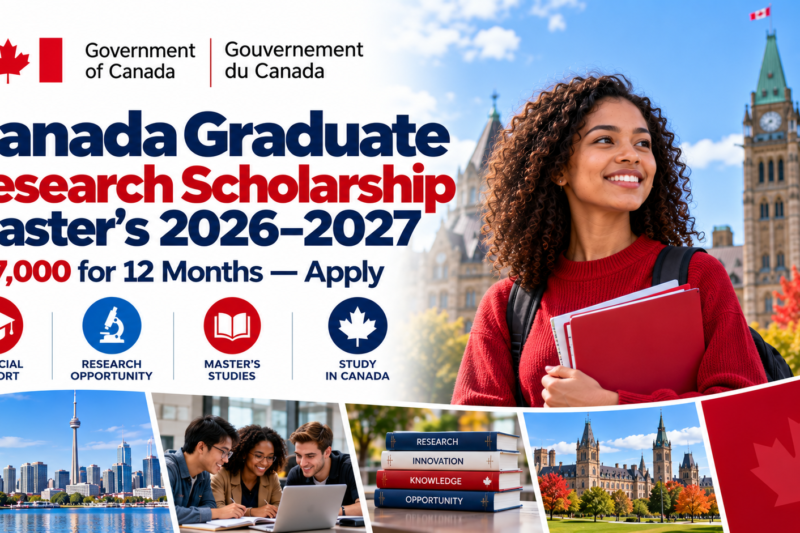 Canada Graduate Research Scholarship Master’s 2026–2027 Offers $27,000 for 12 Months — Apply