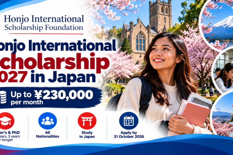 Honjo International Scholarship 2027 in Japan: Up to ¥230,000 Monthly for Master’s and PhD Students
